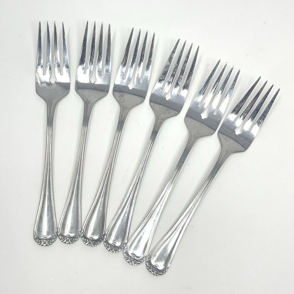 Rogers Co. Stanley Roberts TRIO ROSE PETAL Stainless Set of 5 Salad Forks 6.5”